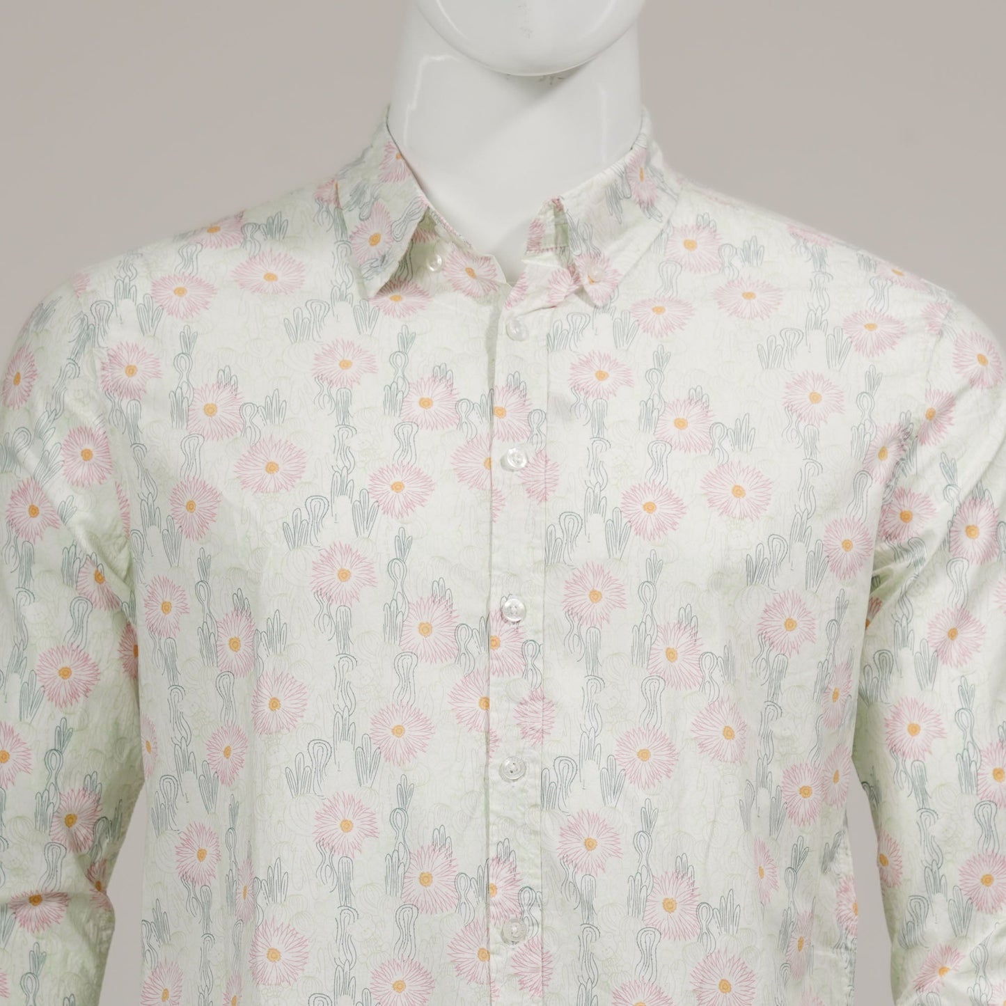 Mens White & Green L/S Shirt