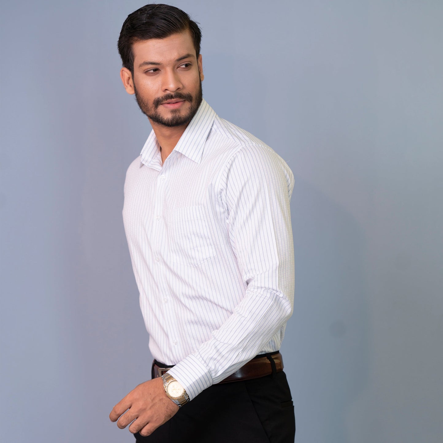 Mens Formal Shirt-White Perple