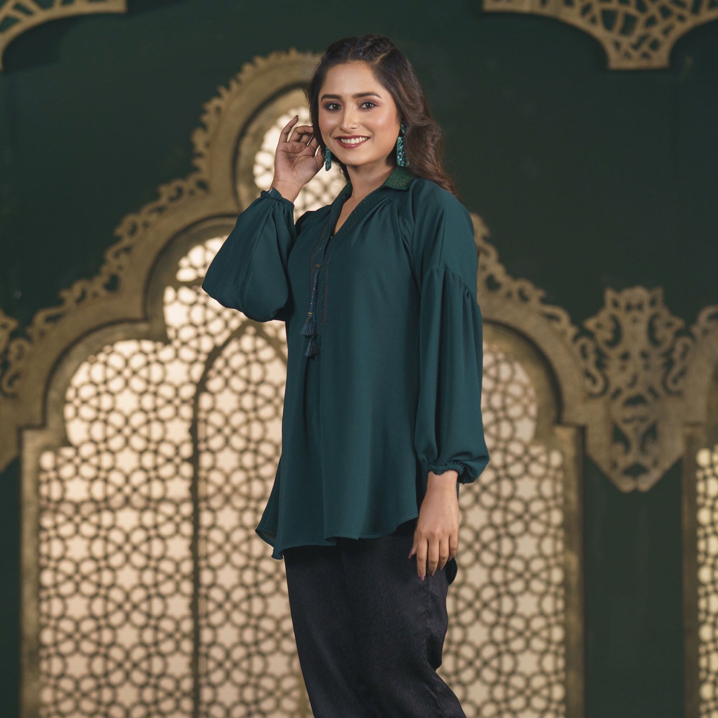 Forest Green Embroidered Top