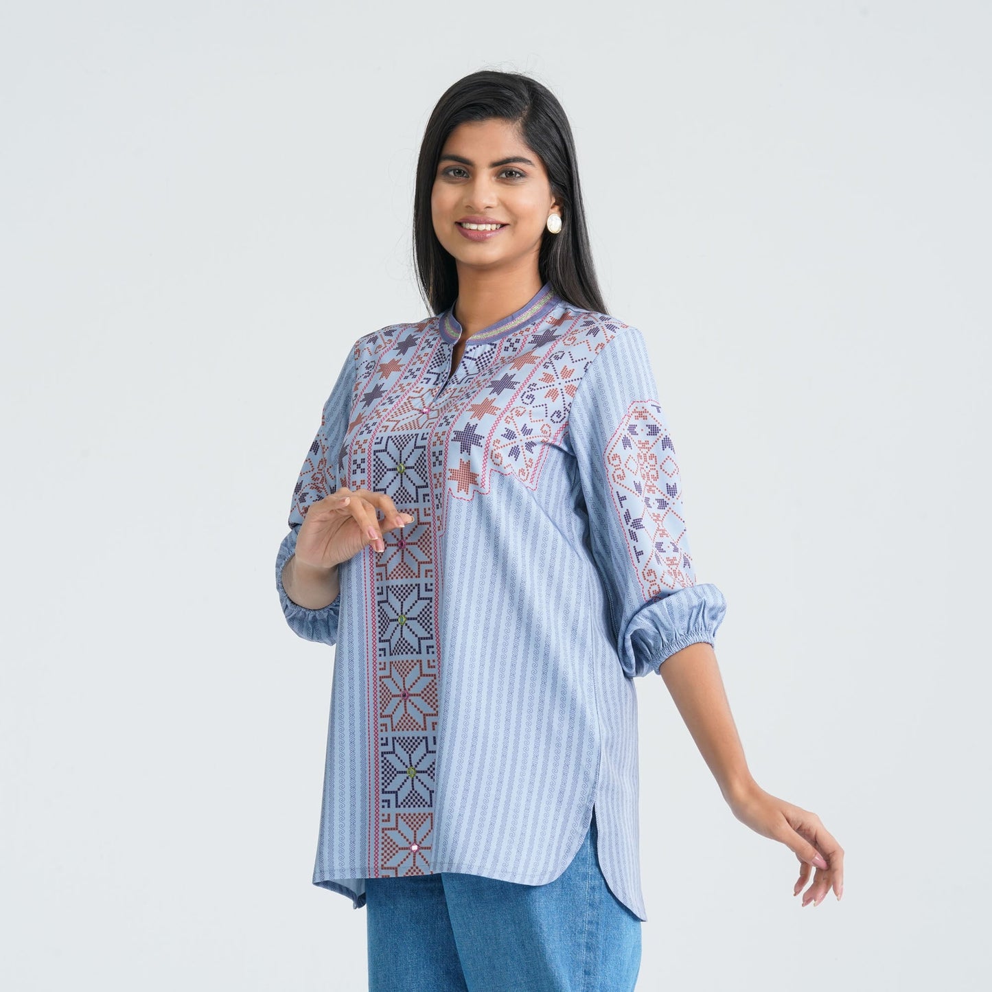 Women Light Blue Silk Top