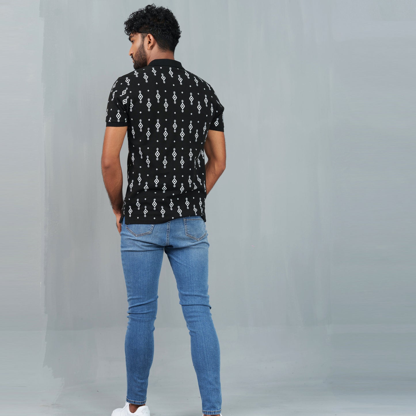 Mens Classic Black Print Polo