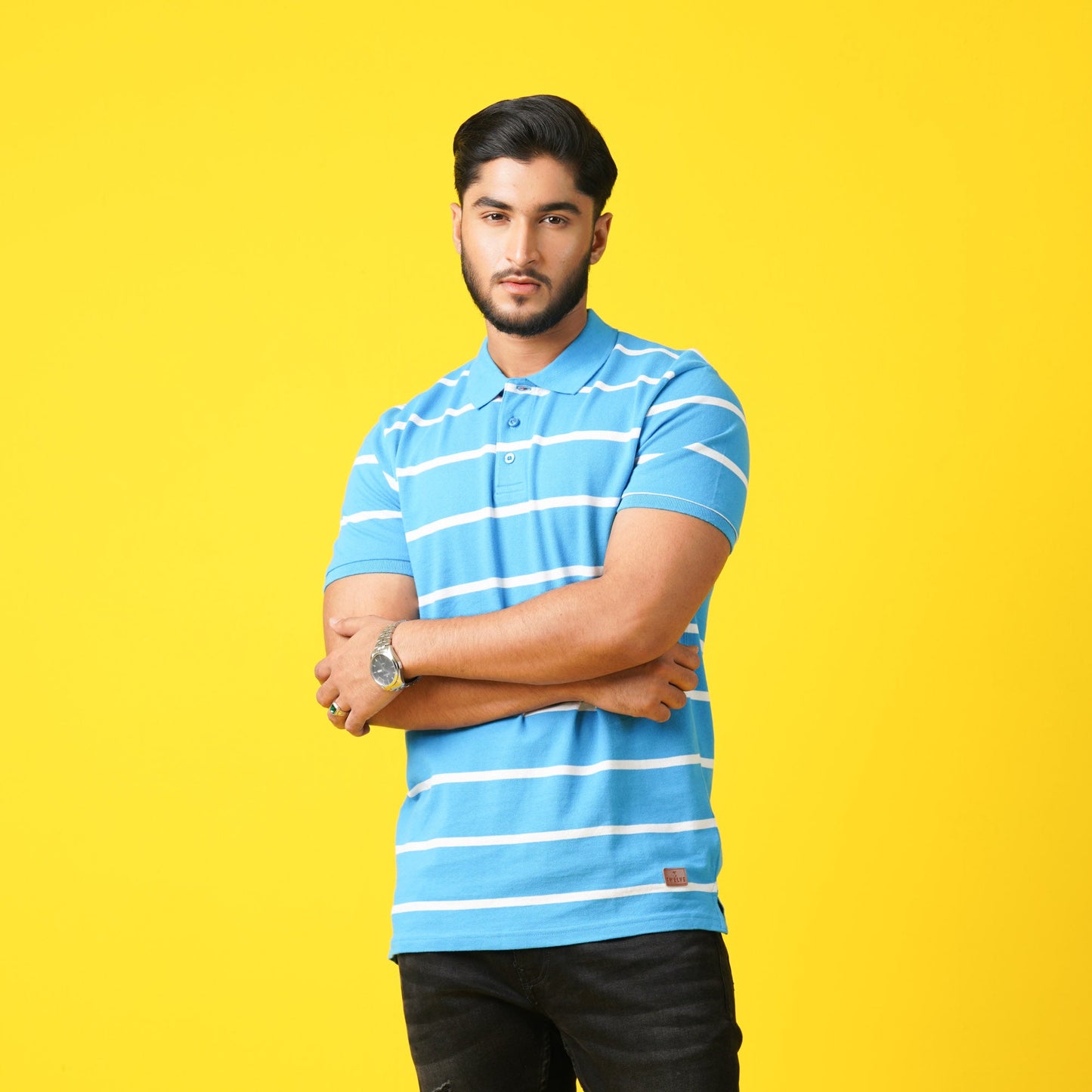 Men's Blue Striped Polo