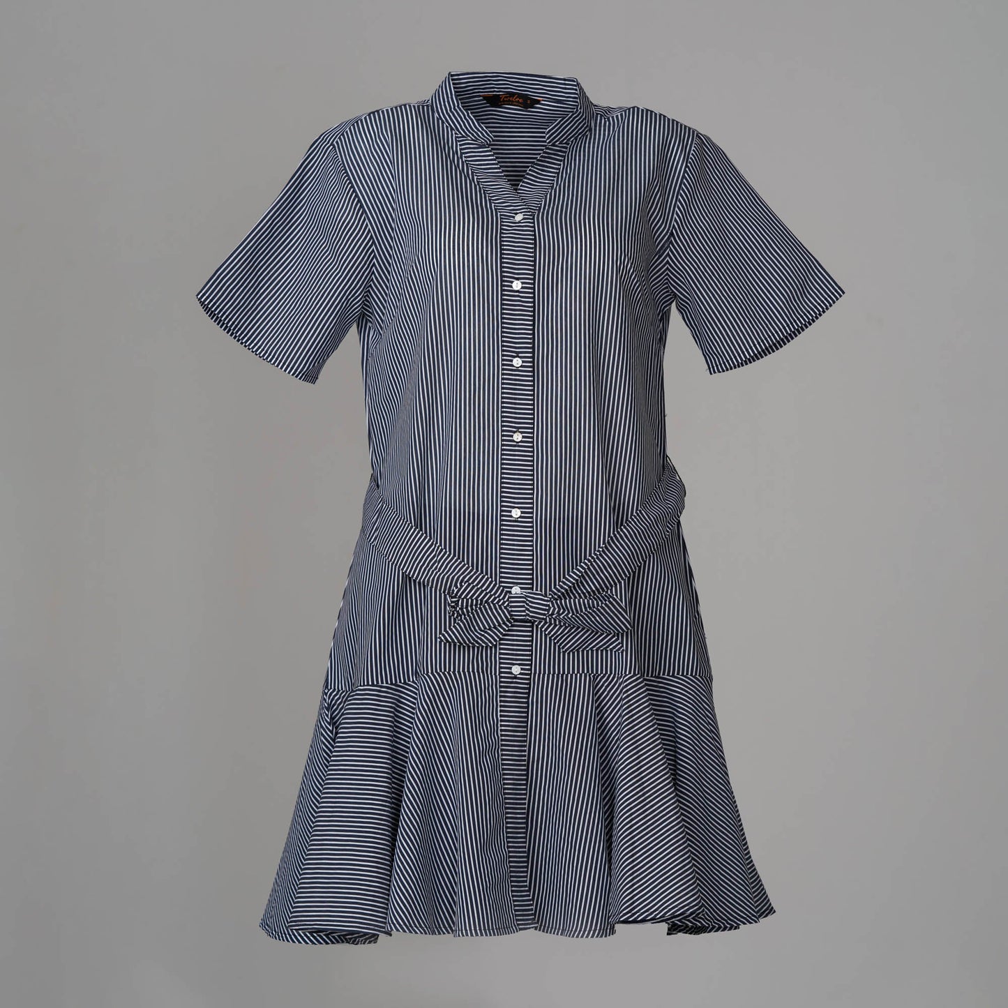 Womens Dark Blue & White Strip Shirt Dress