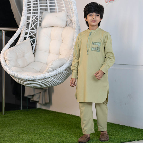 Boys Mint Embroidered Kabli