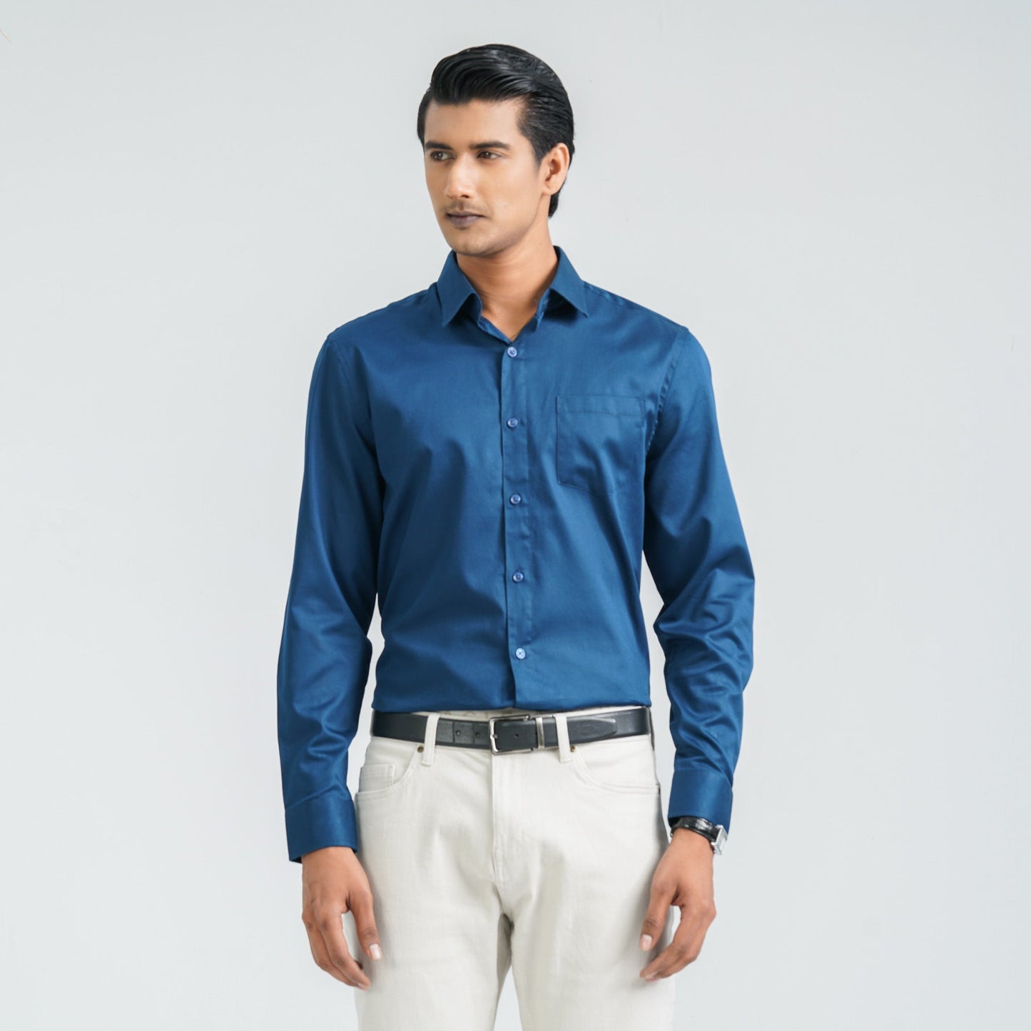 Men’s Blue Satin Lycra Shirt