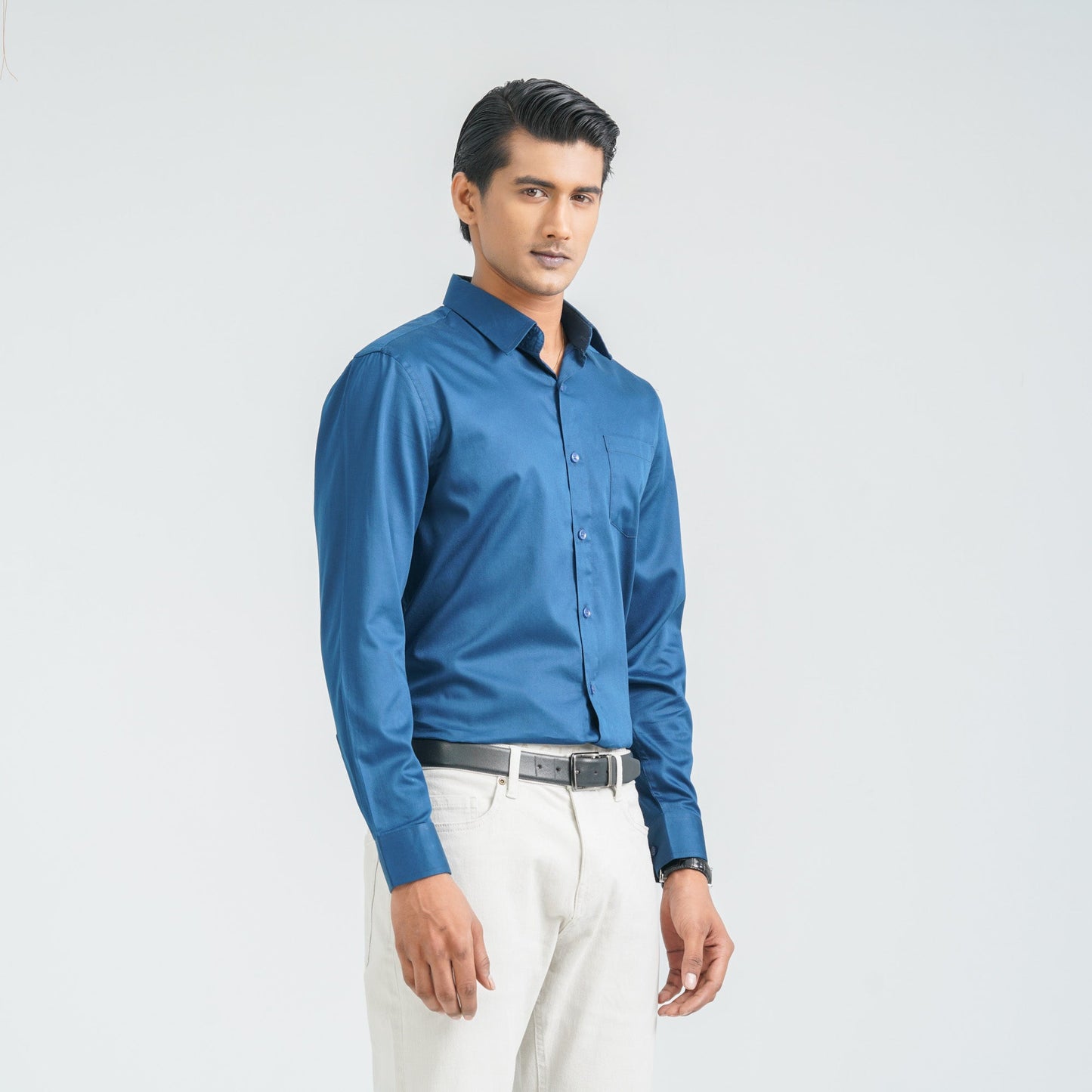 Men’s Blue Satin Lycra Shirt