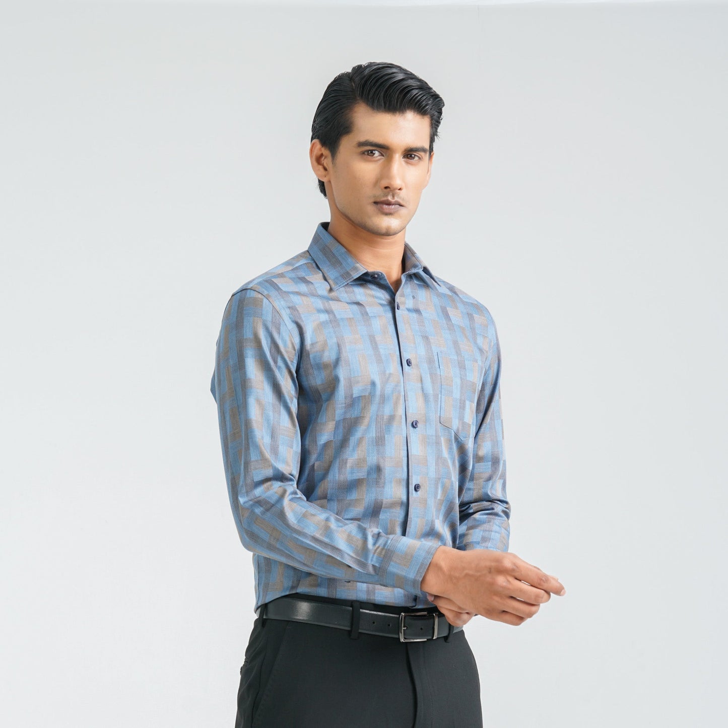 Menâ€™s Blue Cotton Formal Shirt