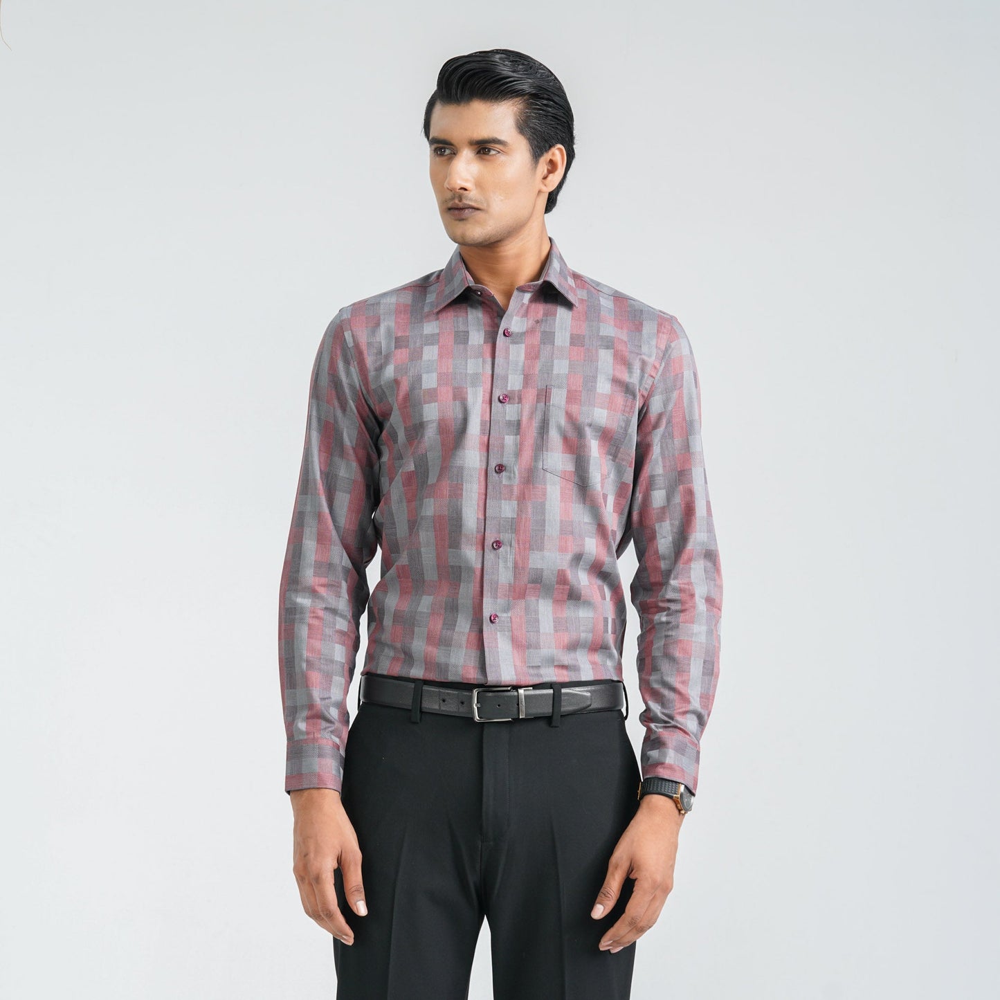 Menâ€™s Ash Maroon Formal Shirt