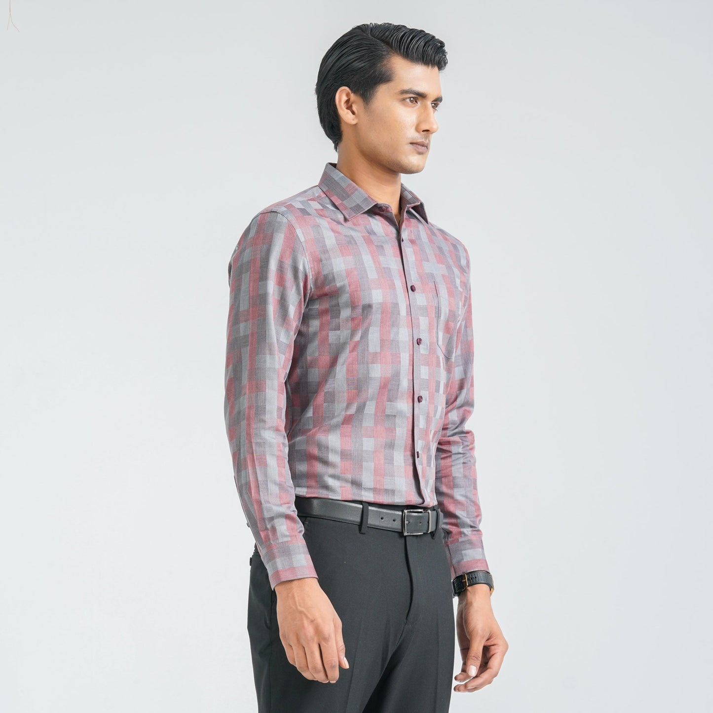 Menâ€™s Ash Maroon Formal Shirt