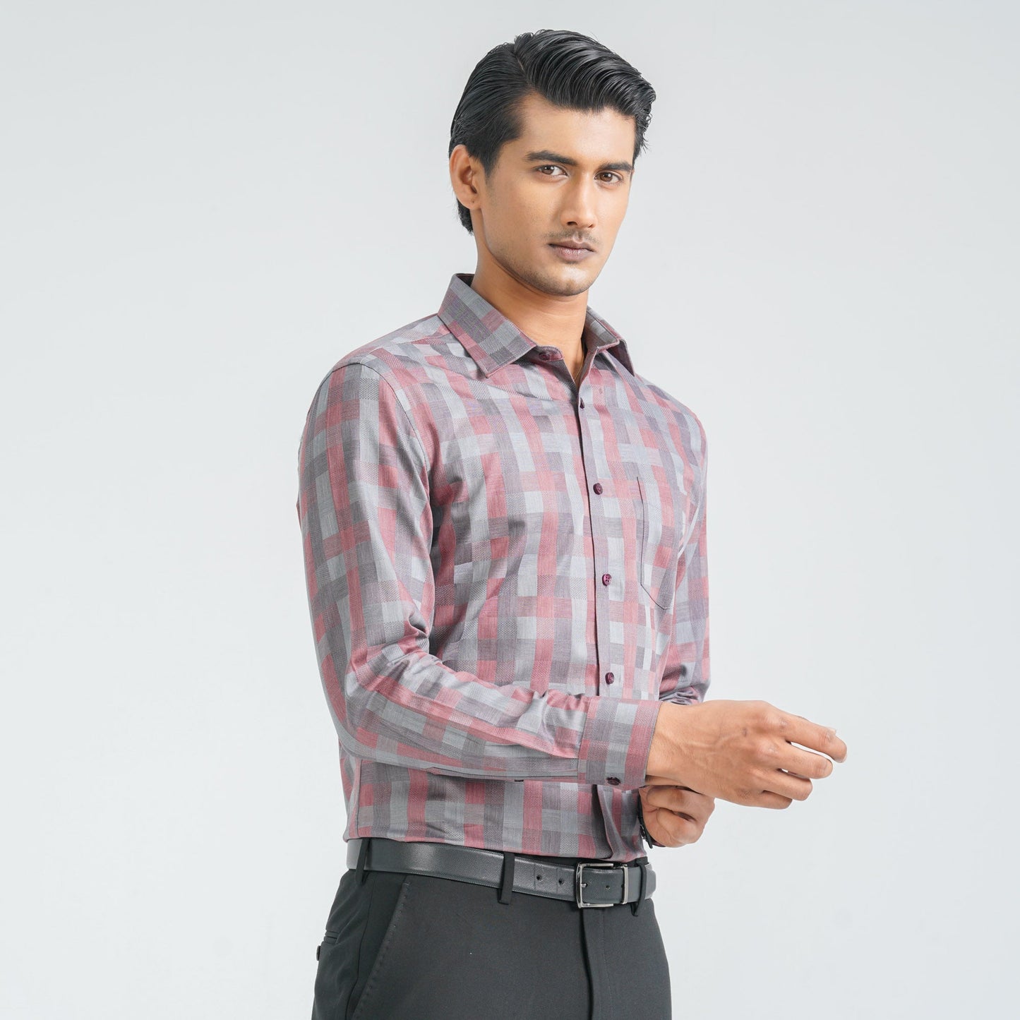 Menâ€™s Ash Maroon Formal Shirt
