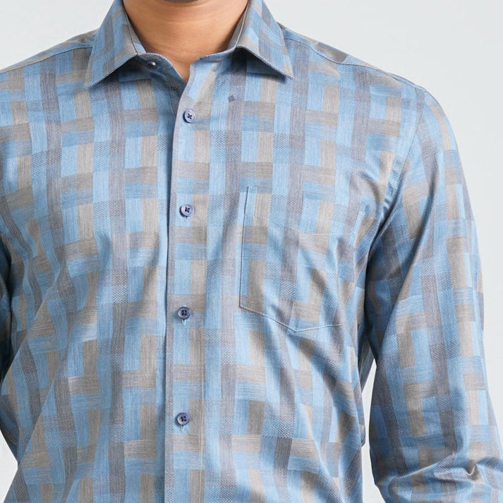 Menâ€™s Blue Cotton Formal Shirt