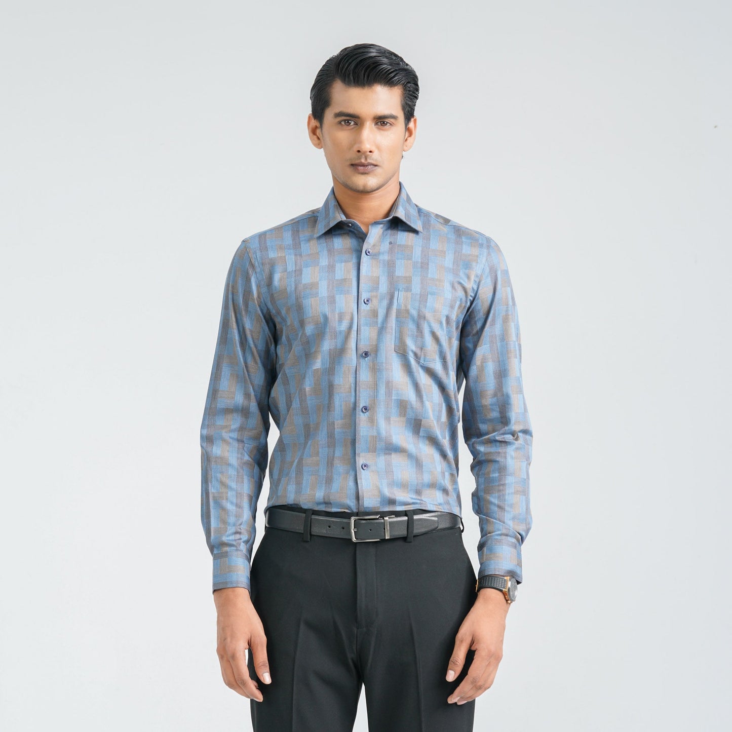 Menâ€™s Blue Cotton Formal Shirt