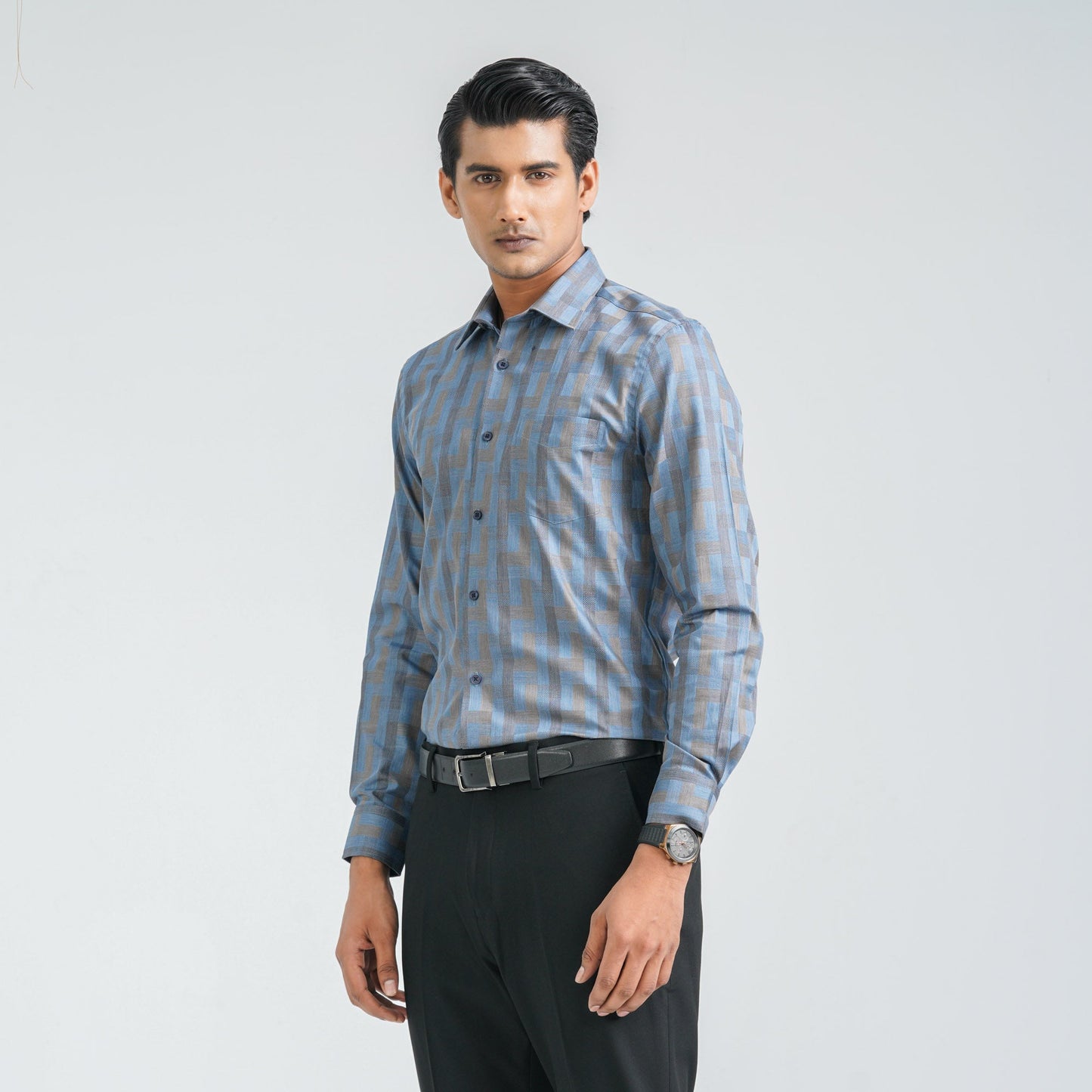 Menâ€™s Blue Cotton Formal Shirt