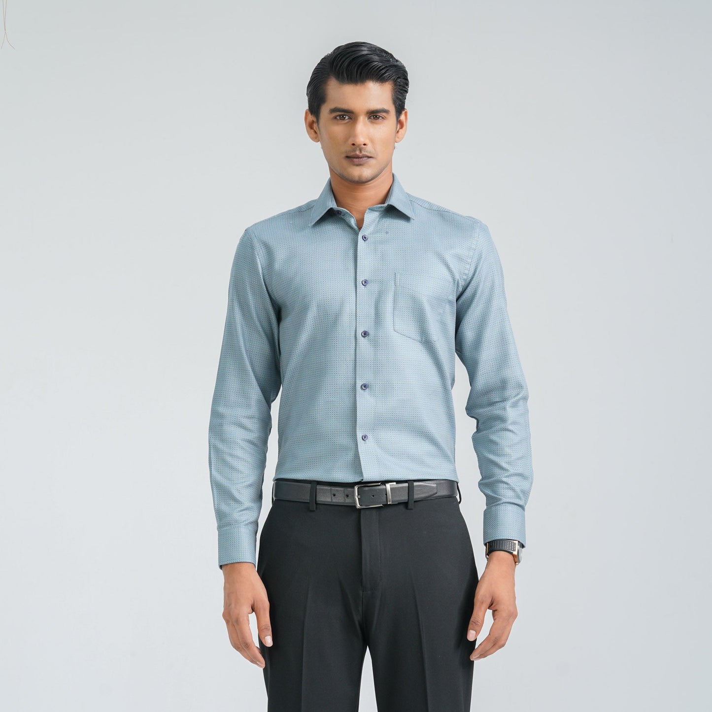 Menâ€™s Blue Cotton Formal Shirt