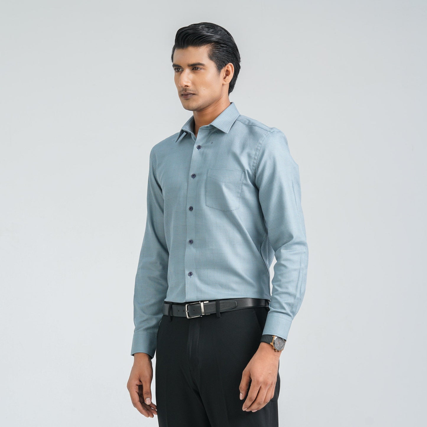 Menâ€™s Blue Cotton Formal Shirt