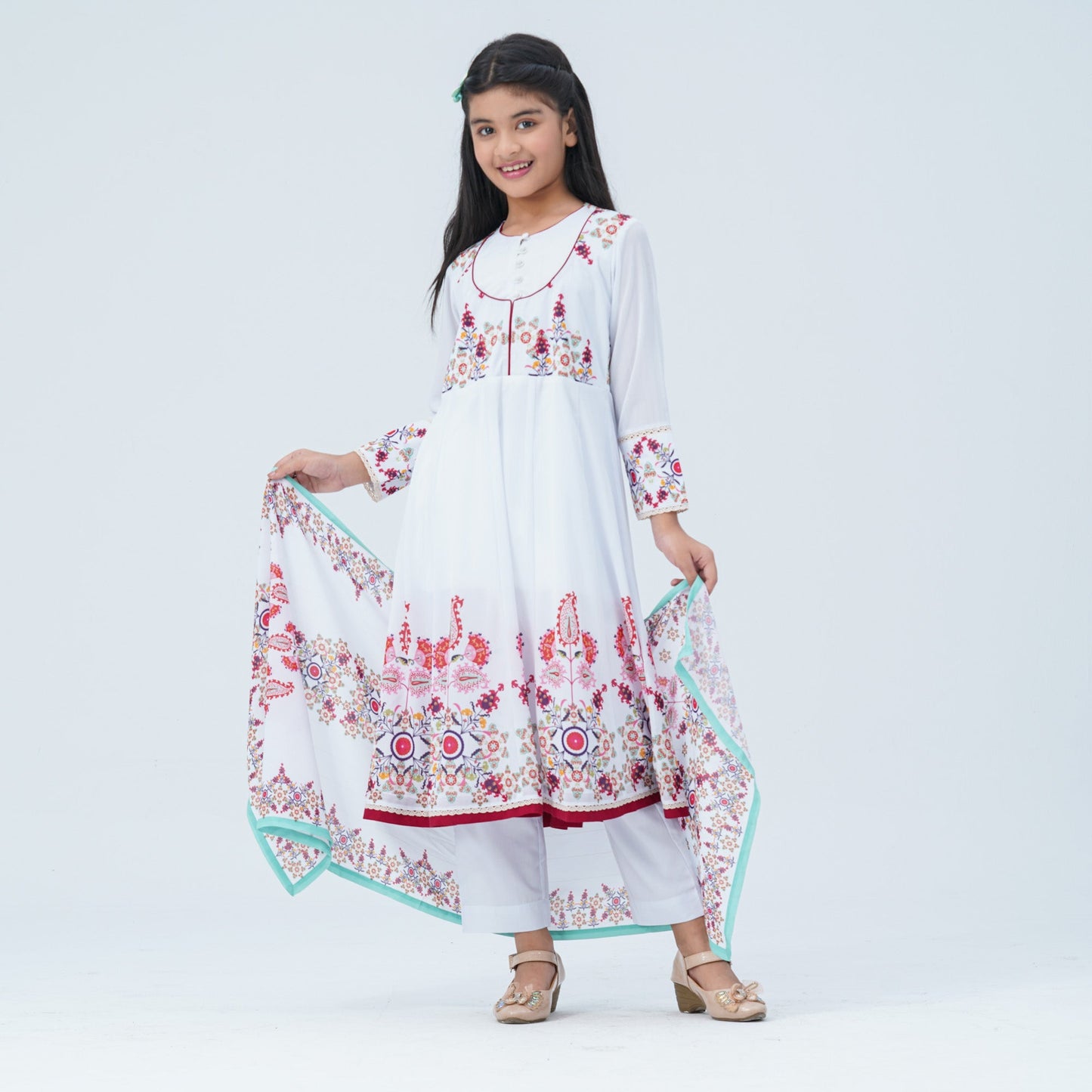 Girl's  Floral Georgette Three Piece Set