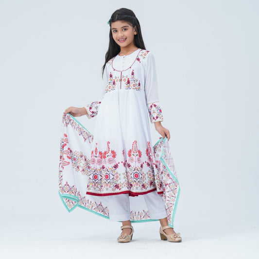 Girl's  Floral Georgette Three Piece Set