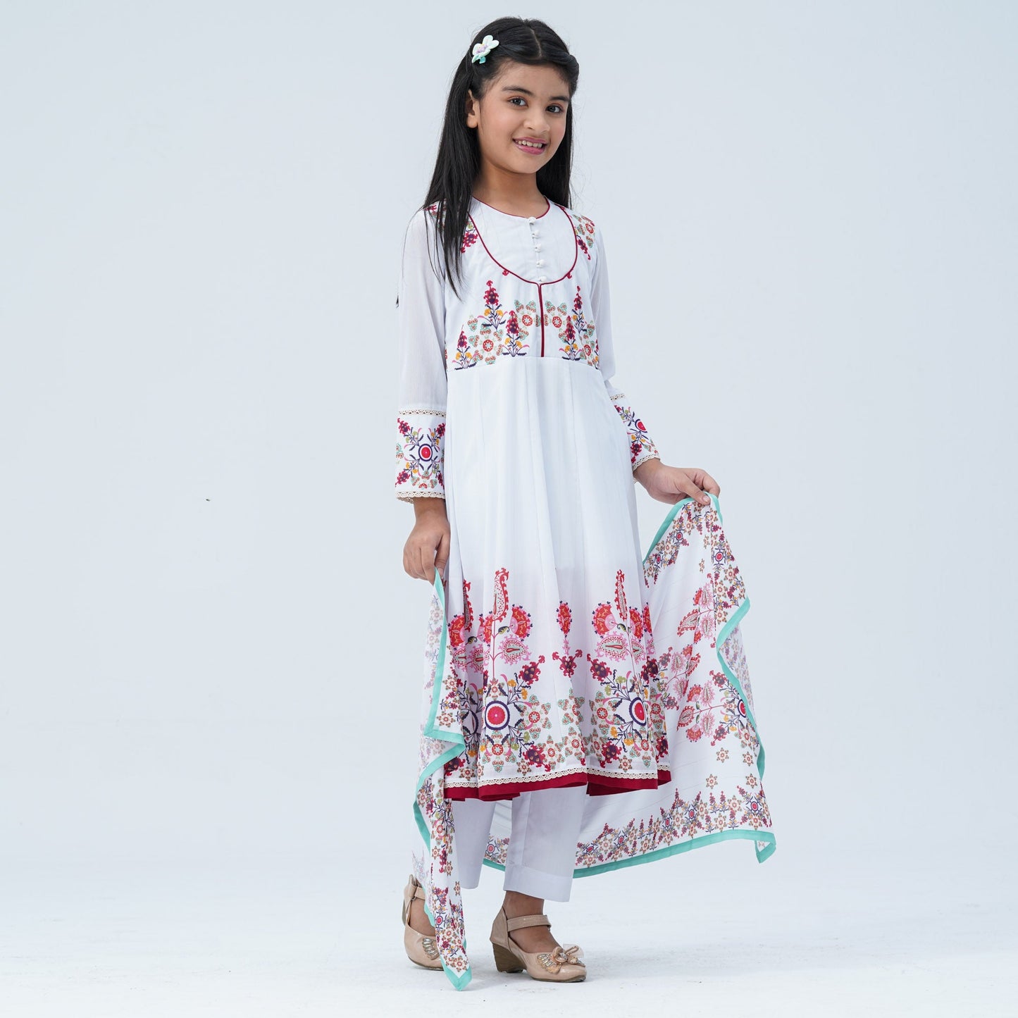 Girl's  Floral Georgette Three Piece Set