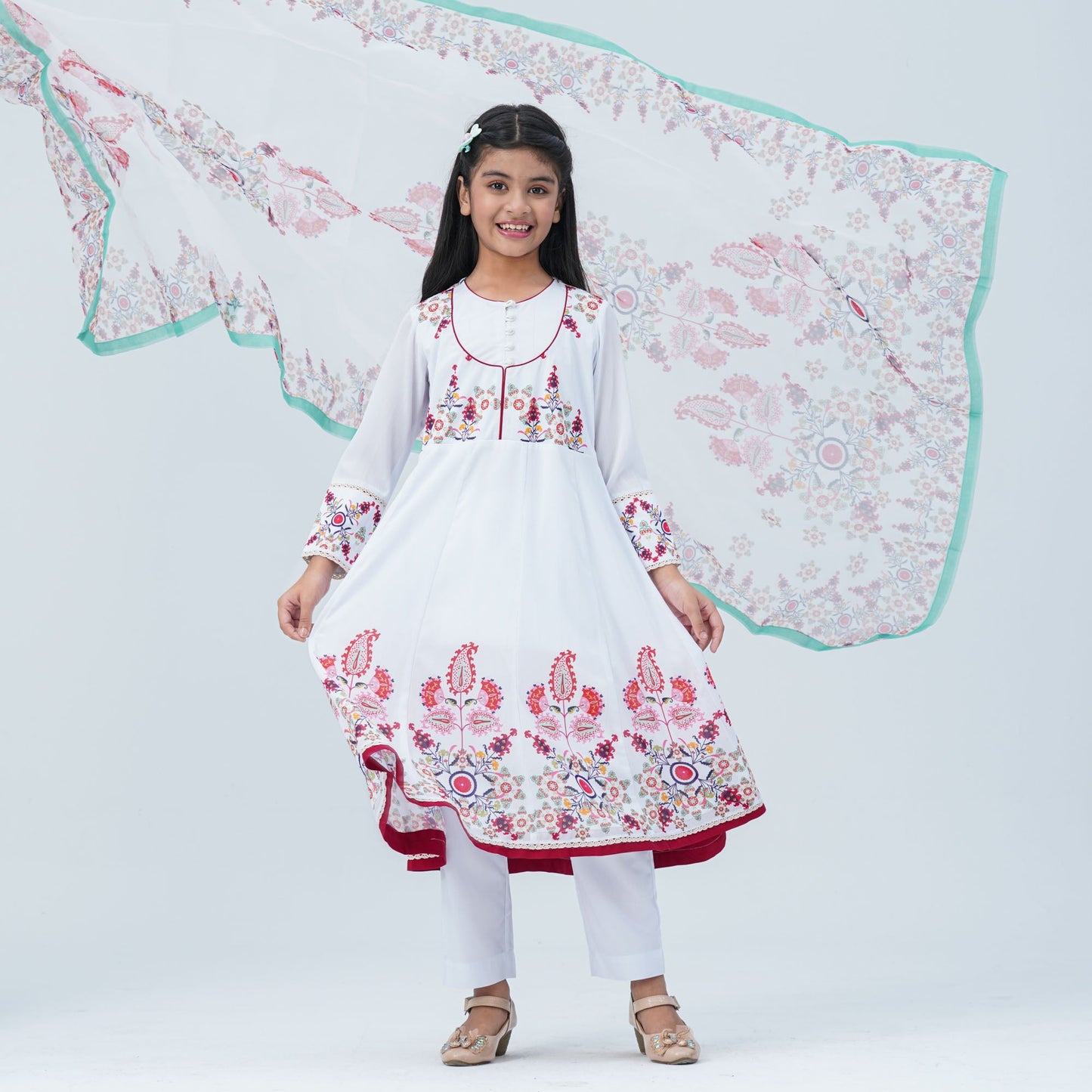 Girl's  Floral Georgette Three Piece Set