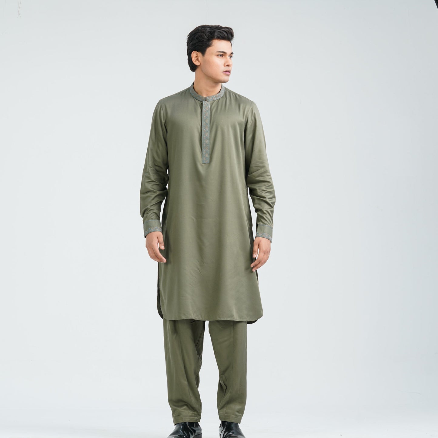 Men's Embroidery Bottle Green Kabli Set
