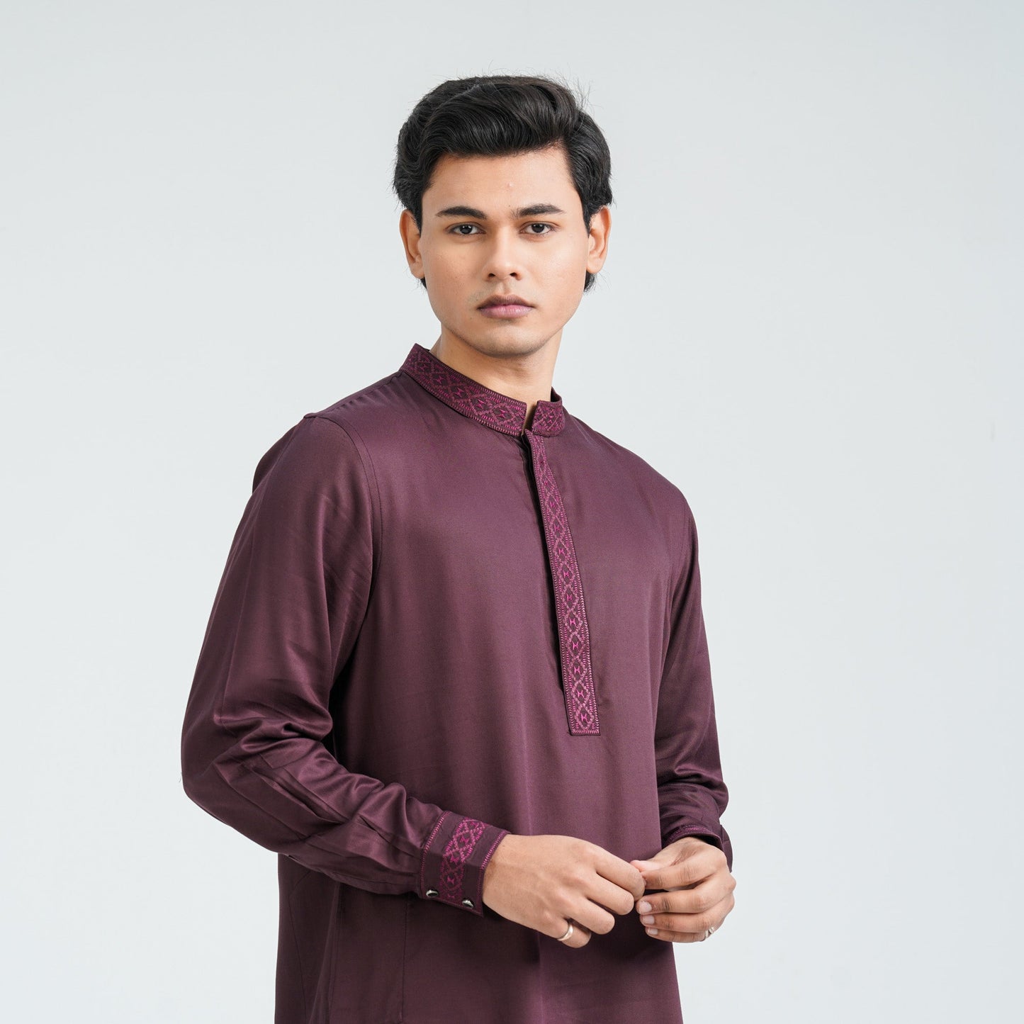 Men's Embroidery Maroon Kabli Set
