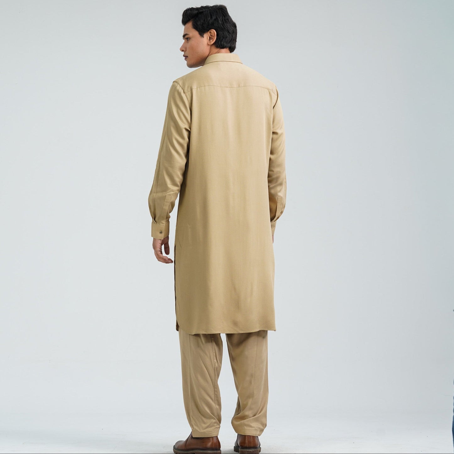 Men's Beige Viscose Embroidered Kabli