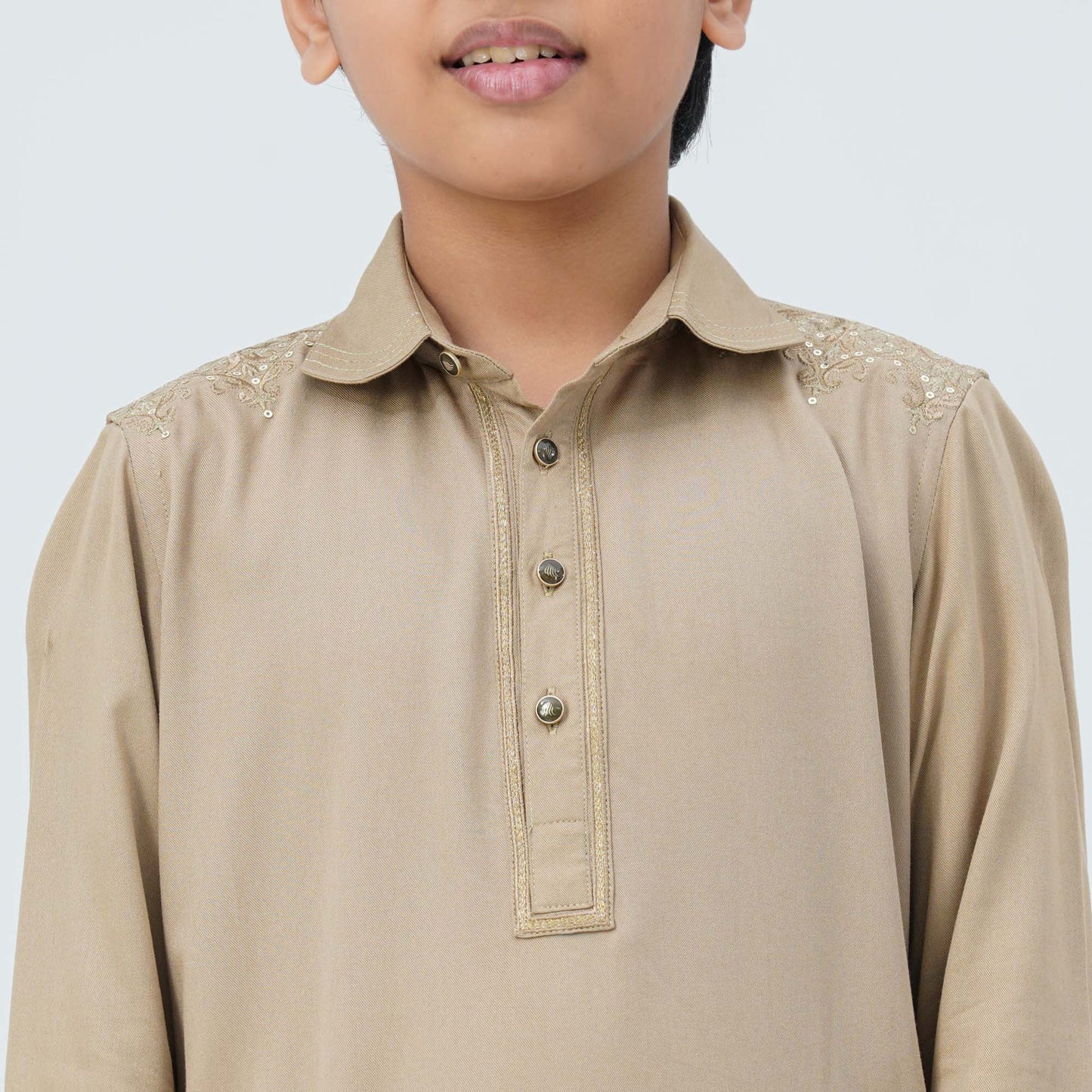 Boy's Beige Viscose Embroidered Kabli
