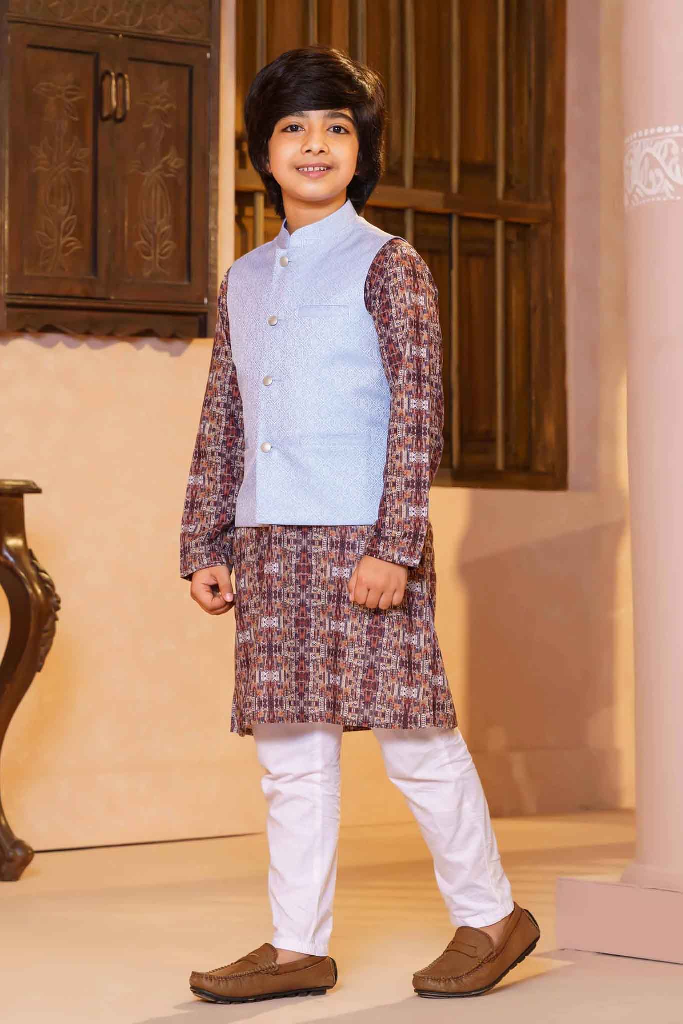 Boys Sky-Blue Jacquard Vest