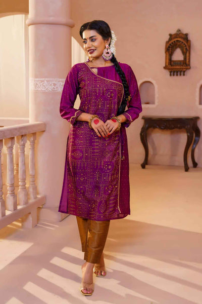 Women Violet Printed Silk Kurti