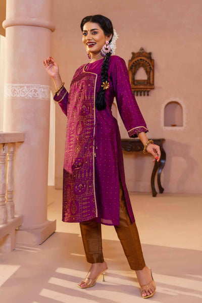 Women Violet Printed Silk Kurti