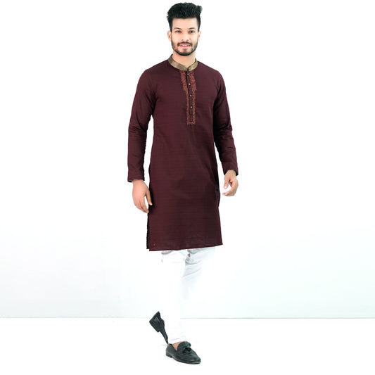 Mens Embroidery Panjabi- Maroon