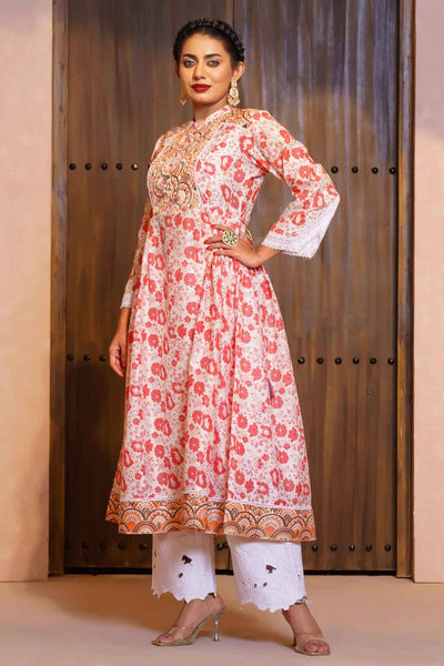 ETHNIC HIGH RANGE KURTI- RED PRINT