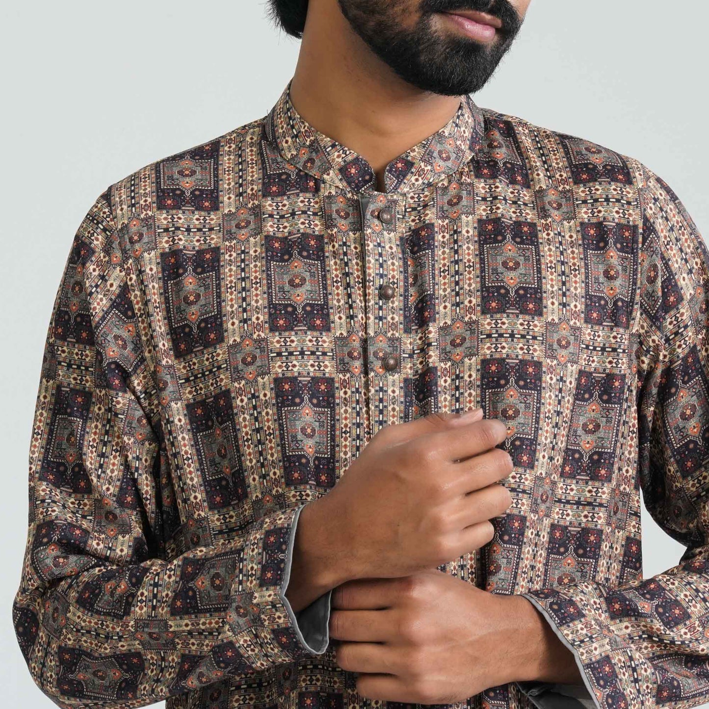 Mens Olive Digital Print Panjabi