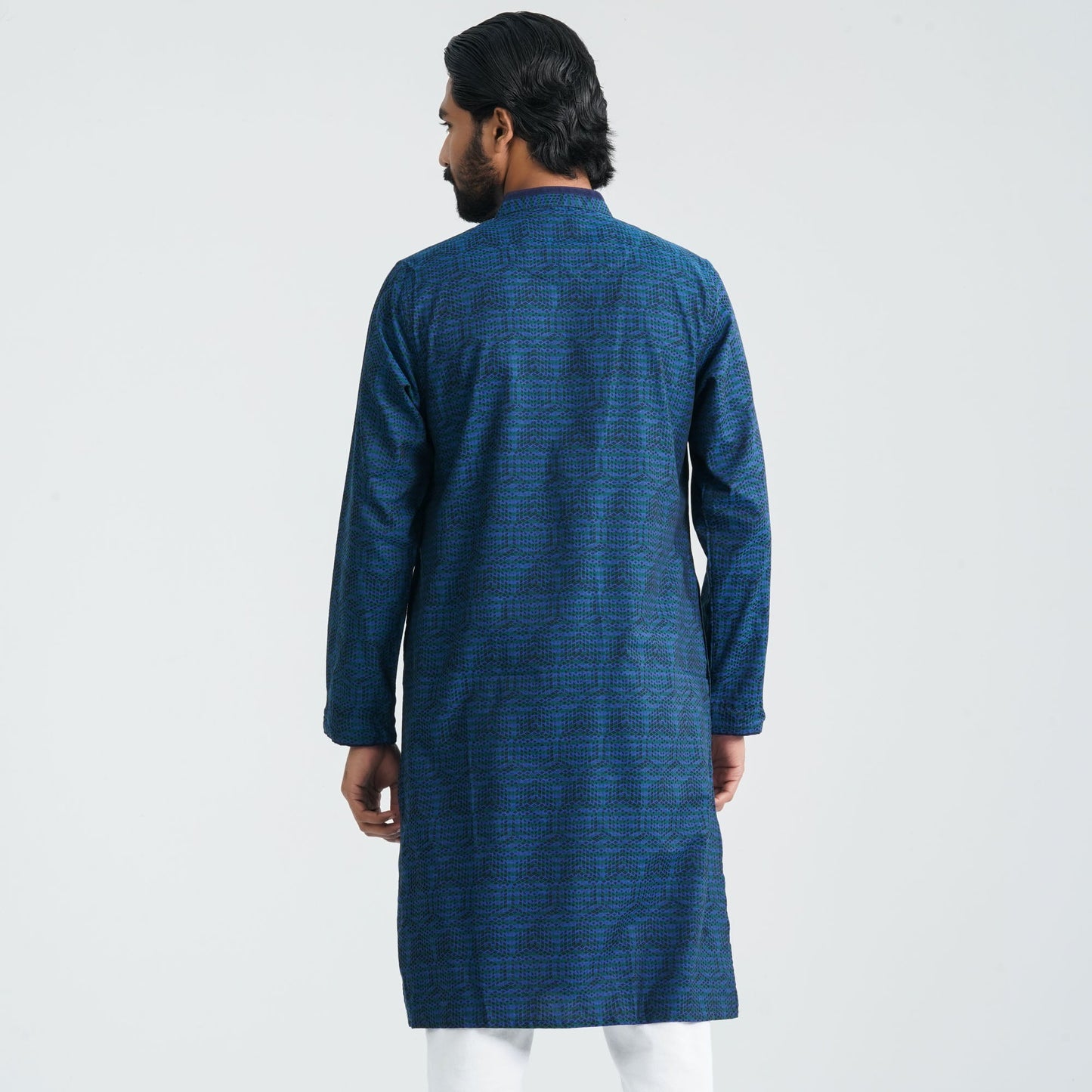 Men's Blue Cotton Blended  Panjabi