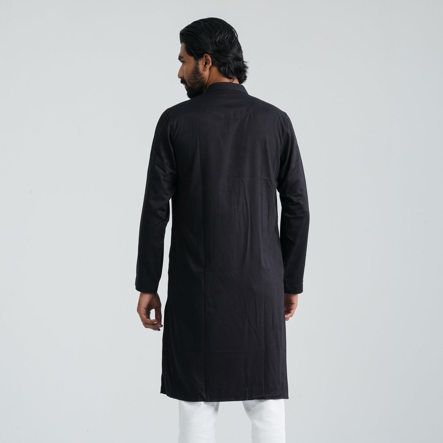 Men's Black Cotton Blended Panjabi