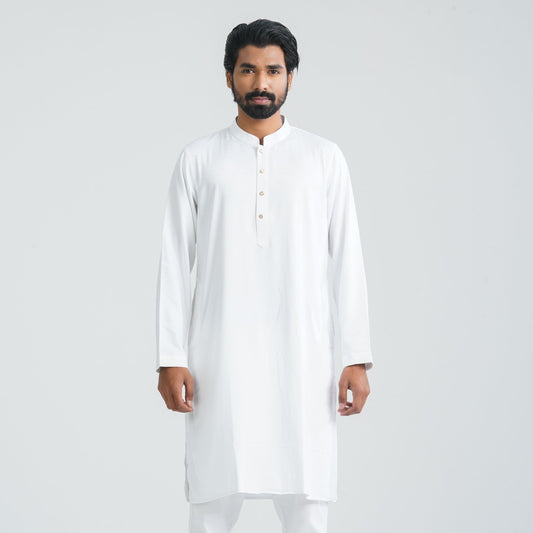 Mens White Cotton Blended Panjabi