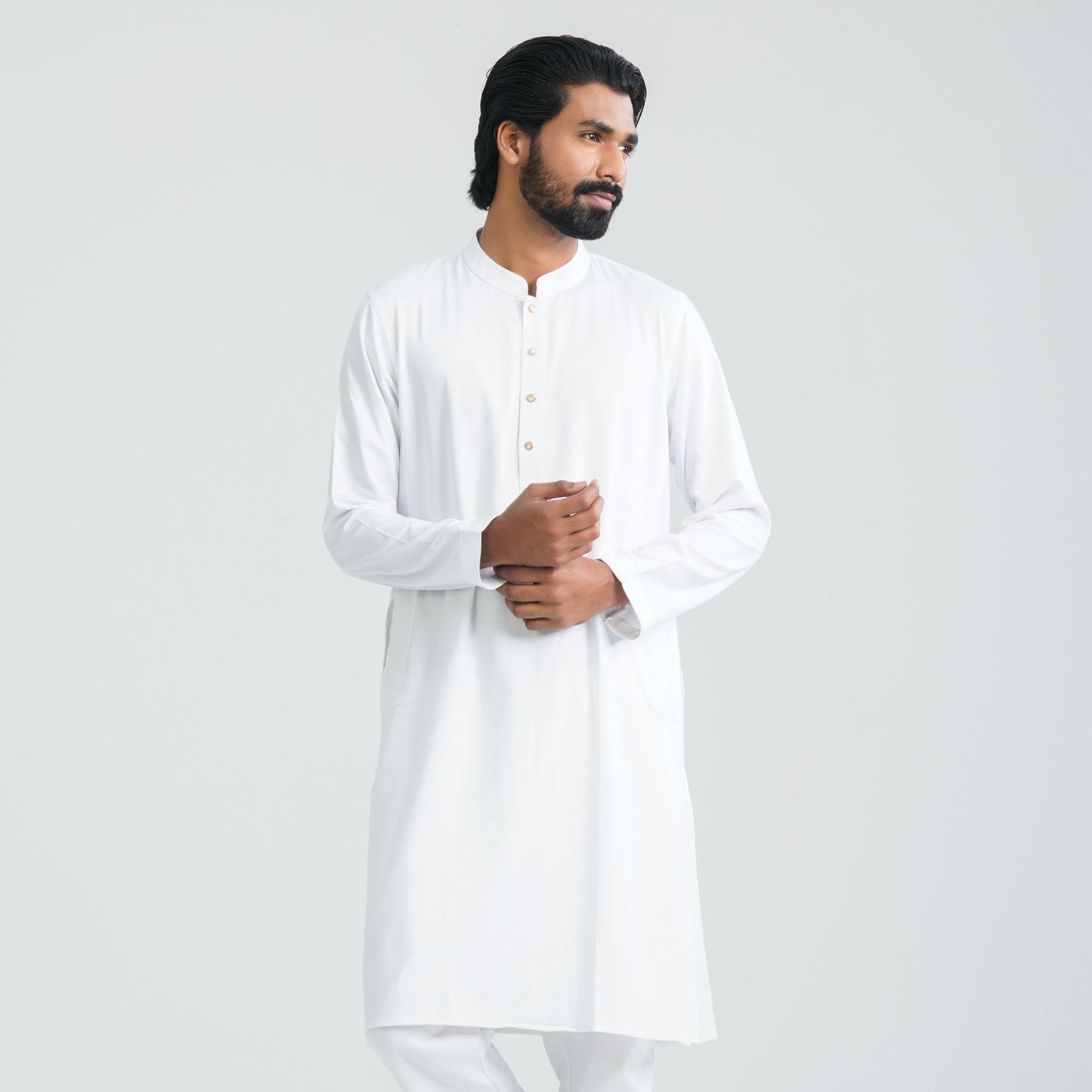 Mens White Cotton Blended Panjabi