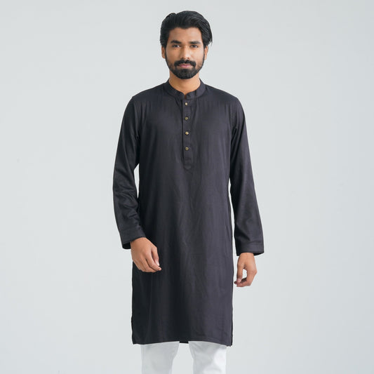 Mens Black Cotton Blended Panjabi