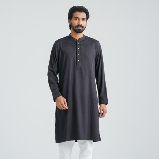 Mens Black Cotton Blended Panjabi