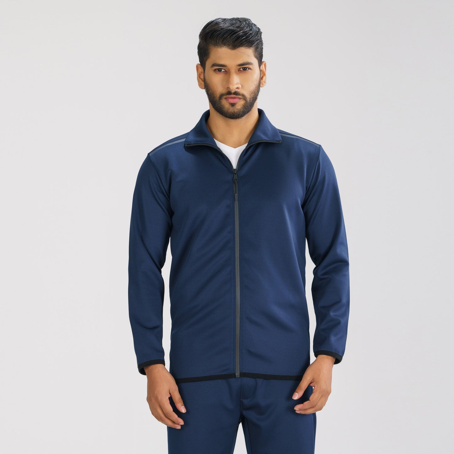Mens Navy High-Neck Sweatshirt