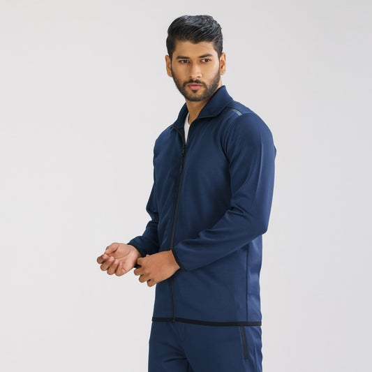 Mens Navy High-Neck Sweatshirt