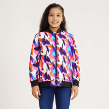 Load image into Gallery viewer, Girl&#39;s Multi Color Aop Reversible Bomber Jacket
