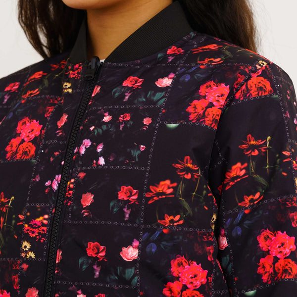 Girl's Black Printed Reversible Bomber Jacket