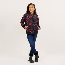 Load image into Gallery viewer, Girl&#39;s Black Printed Reversible Bomber Jacket
