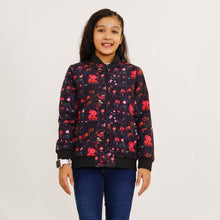 Load image into Gallery viewer, Girl&#39;s Black Printed Reversible Bomber Jacket
