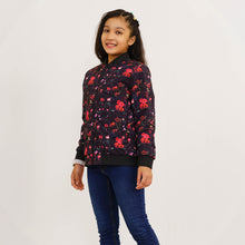 Load image into Gallery viewer, Girl&#39;s Black Printed Reversible Bomber Jacket
