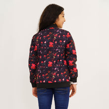 Load image into Gallery viewer, Girl&#39;s Black Printed Reversible Bomber Jacket
