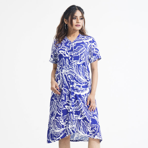 Women Flared Blue Shirt Dress