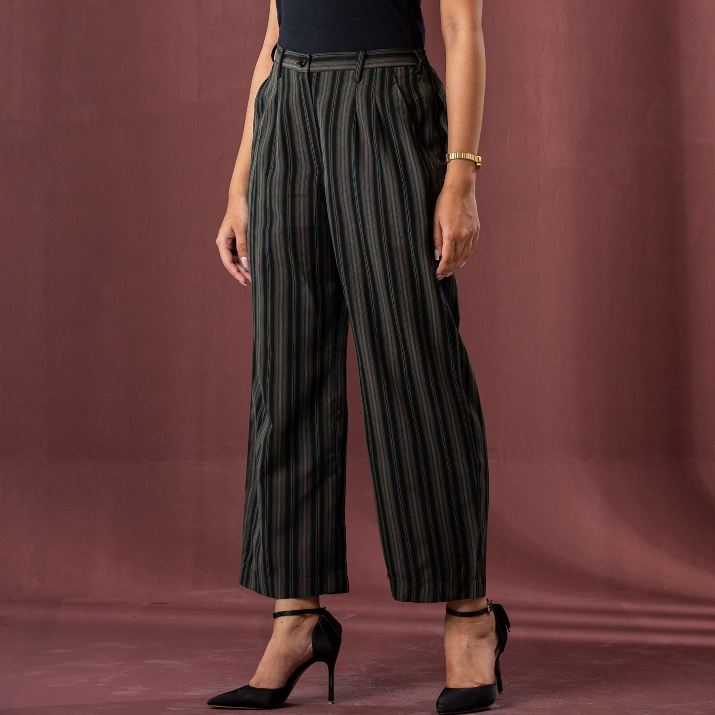 Women's Black-Brown Stripe Pants