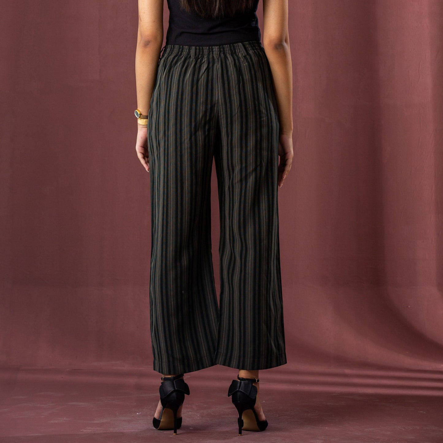 Womens Black-Brown Stripe Pant